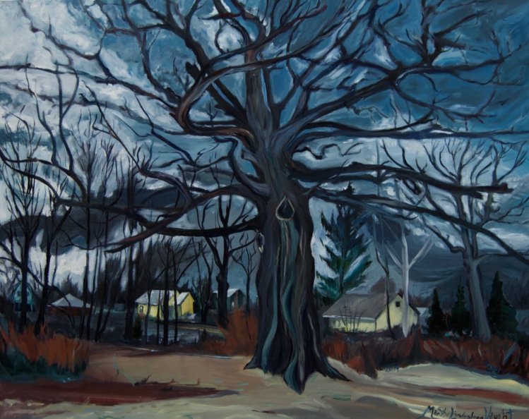 Kyle Oak in November, Irvington Series, oil on canvas, 24” x 30”, 2013, by Martha Lindenborg Vaught